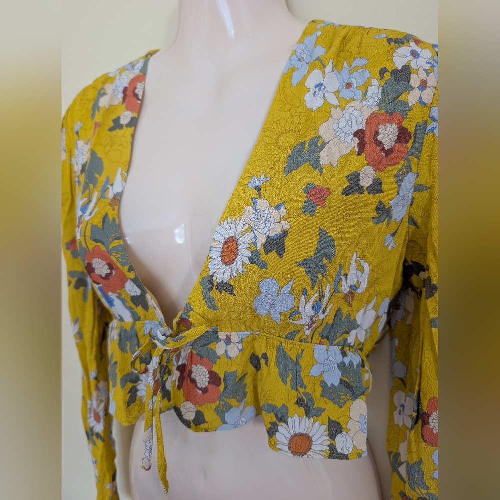 Aritzia Sunday Best Tie Front Retro Floral Print Blouse Top XS - Picture 9 of 16